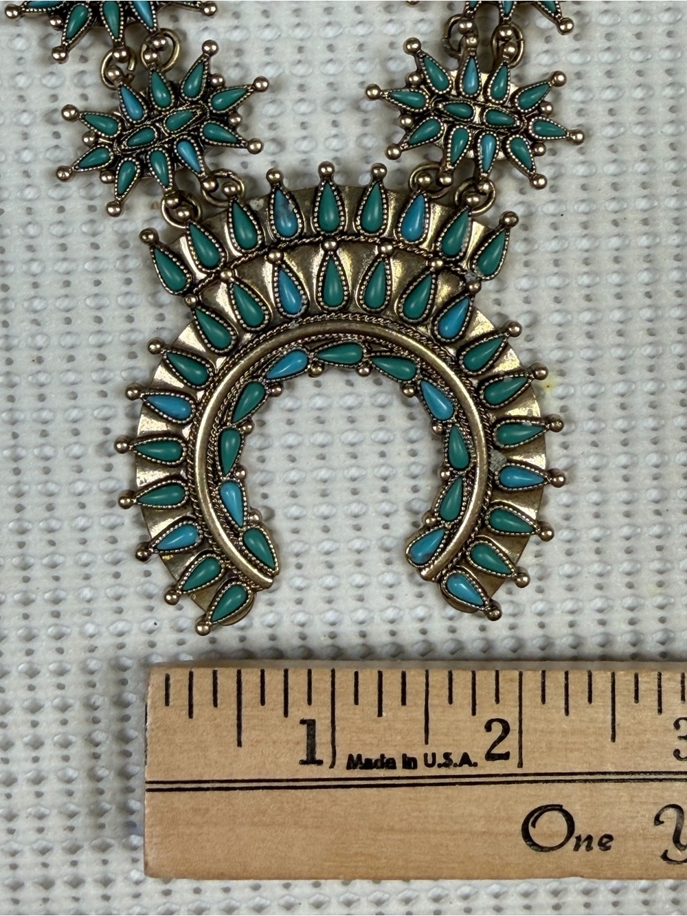 Faux Turquoise Statement Pendant Necklace - Squash Blossom Style - Picture 16 of 16